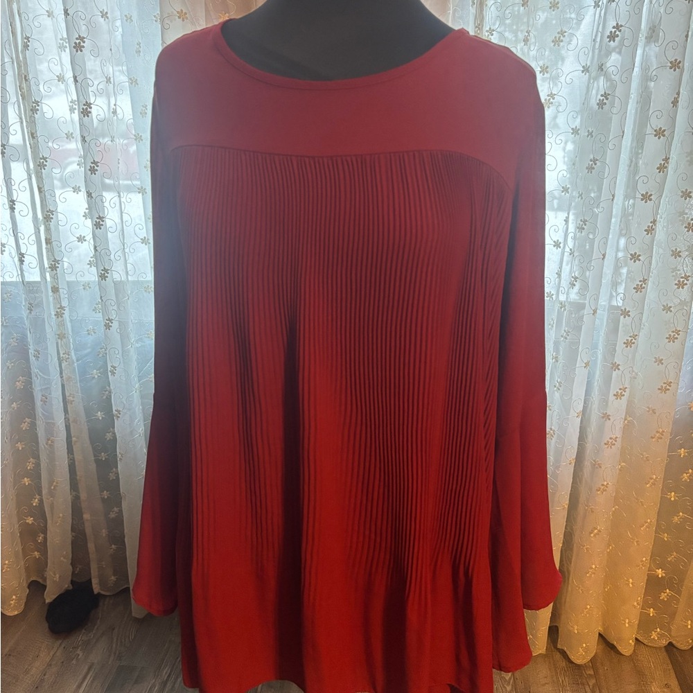 Elegant Red Pleated Blouse 2x Towne